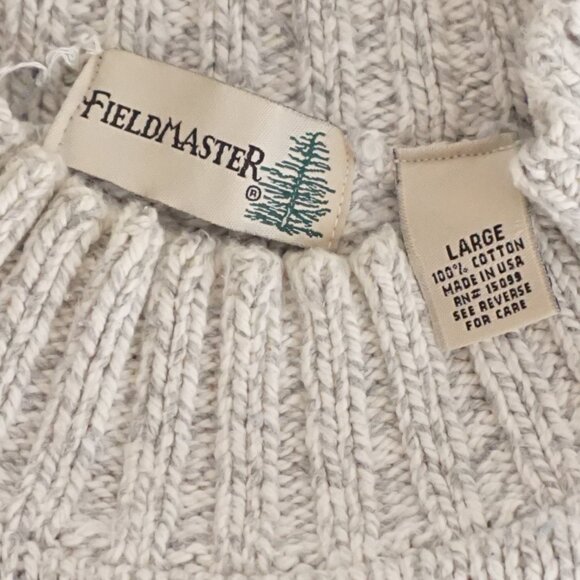 Vintage Fieldmaster Wool Cotton Sweater Grey Nordic Cabincore Winter Large - Picture 9 of 10